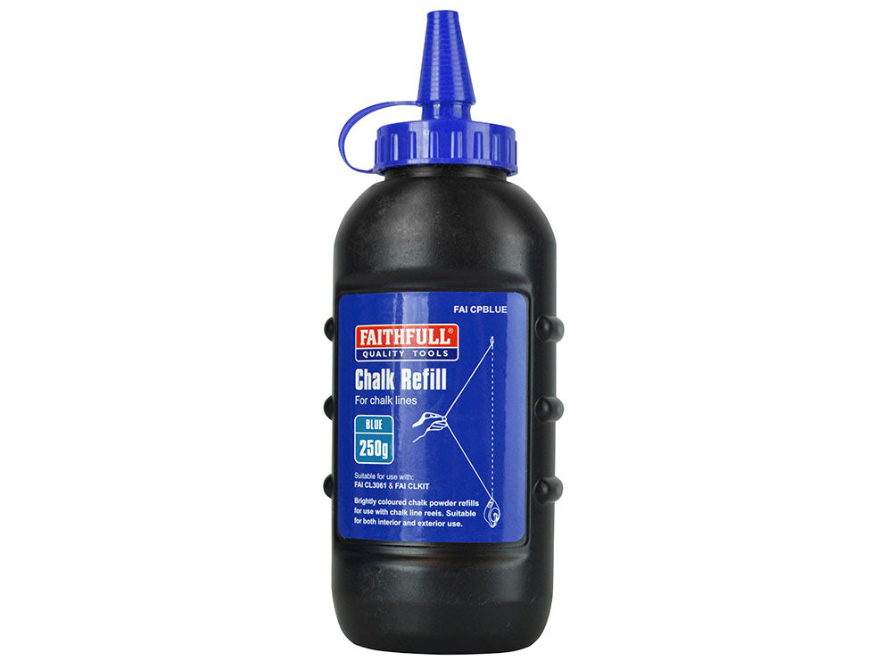 Faithfull 250g Blue Chalk Powder in nozzle-cap bottle for chalk line reels, bright, long-lasting markings – Kean’s