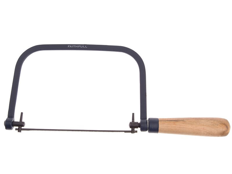 Faithfull Coping Saw 165mm 14 TPI with adjustable blade, metal frame, wooden handle for precise curved cuts – Kean’s