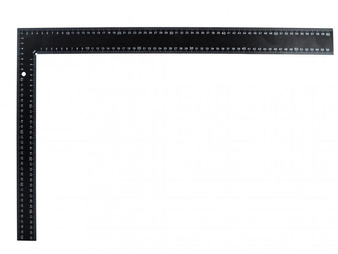 Faithfull Black Steel Roofing Square 400x600mm with metric/imperial markings and conversion chart, available at Kean’s