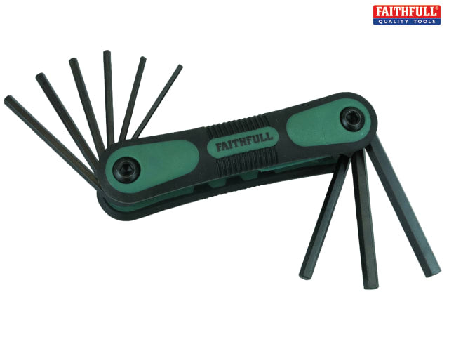 Faithfull 9-piece folding hex key set (5/64–1/4in), chrome vanadium steel, soft-grip case – Keans Claremorris
