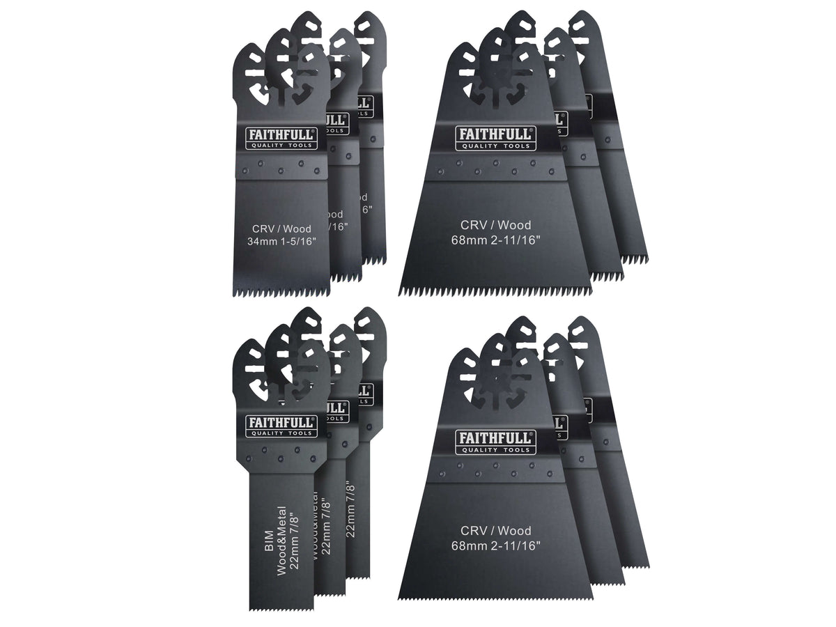Faithfull 12-piece multi-function tool blade set with case, bi-metal and CRV blades for wood, metal, plastics – Kean’s
