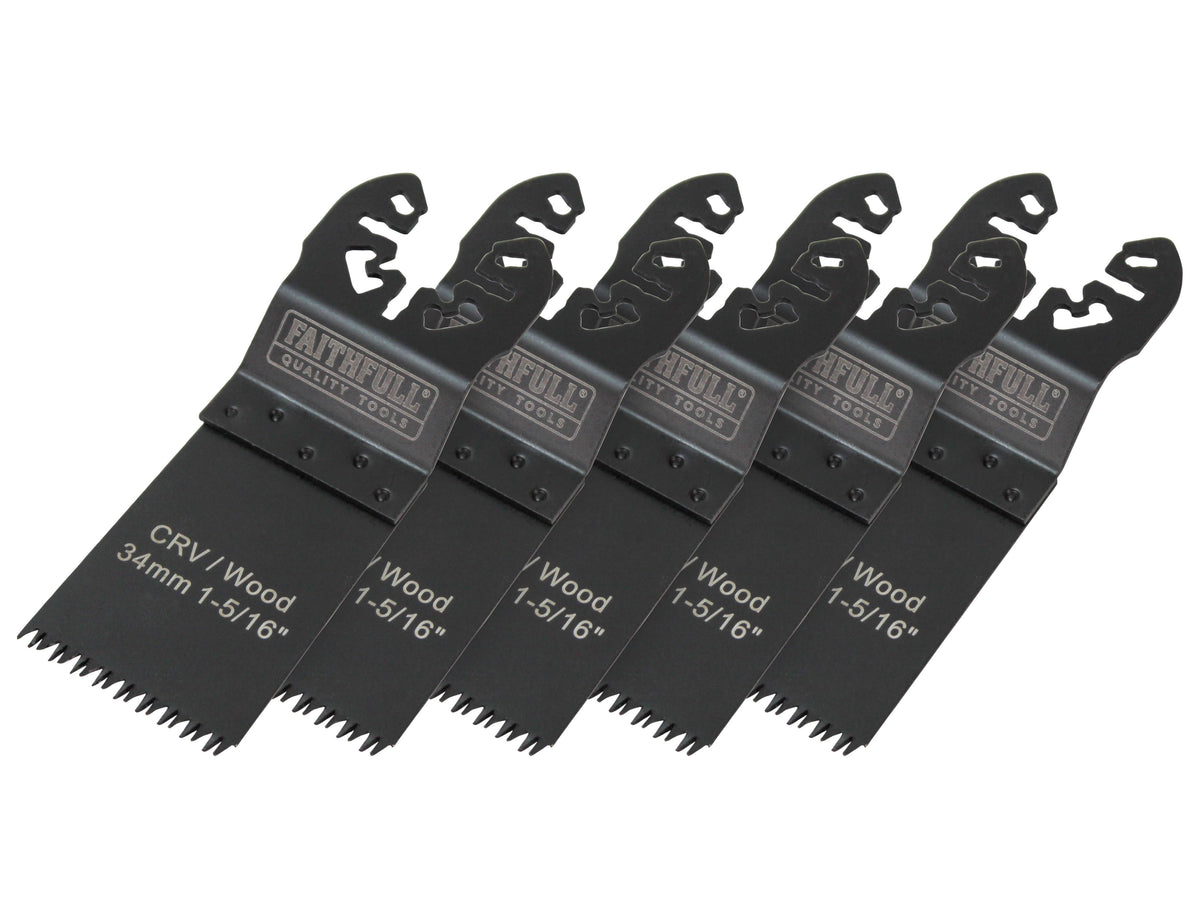 Faithfull 34mm CrV multi-function tool wood blades, pack of 5 with carry case, fast flush cuts, Kean’s Claremorris. – online