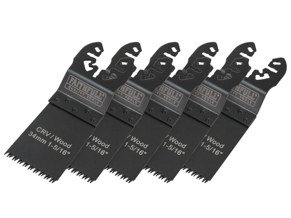 Faithfull 34mm CrV multi-function tool wood blades, pack of 5 with carry case, fast flush cuts, Kean’s Claremorris. – online