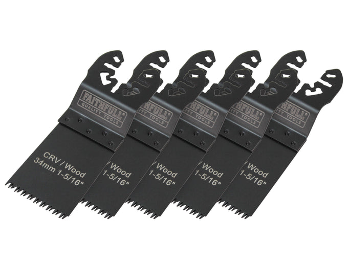 Faithfull 34mm CrV multi-function tool wood blades, pack of 5 with carry case, fast flush cuts, Kean’s Claremorris. – online