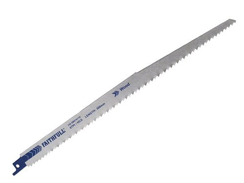 Faithfull S1411D 300mm 6 TPI sabre saw blades for wood cutting, pack of 5, HCS carbon steel, available at Kean’s Claremorris