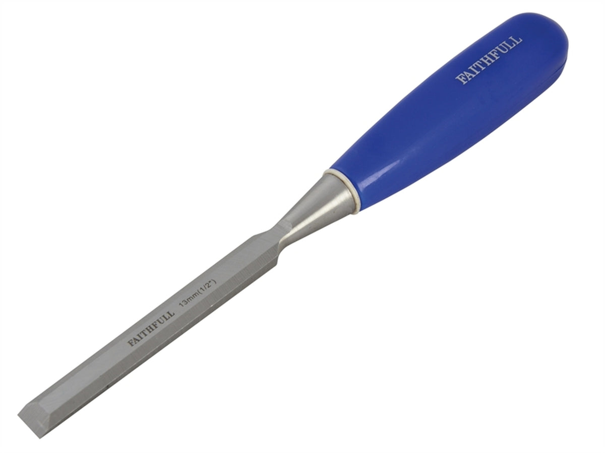 Faithfull Bevel Edge Chisel 10mm with impact-resistant blue PVC handle, drop-forged steel blade, from Kean’s Claremorris. –