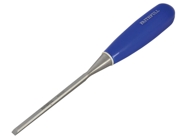 Faithfull 6mm Bevel Edge Chisel with blue impact-resistant handle, drop-forged steel blade, from Kean’s Claremorris. –