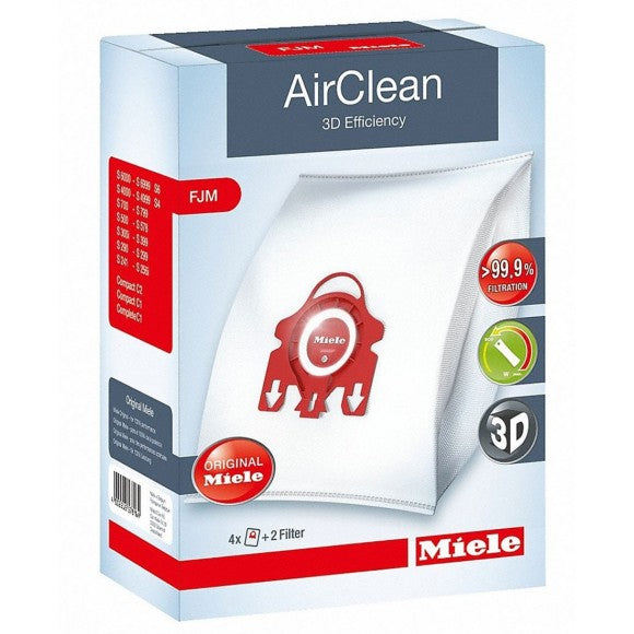 Miele FJM HyClean 3D Efficiency Dustbags 4-pack with filters, 11-layer filtration, long-lasting, at Kean’s Claremorris. –