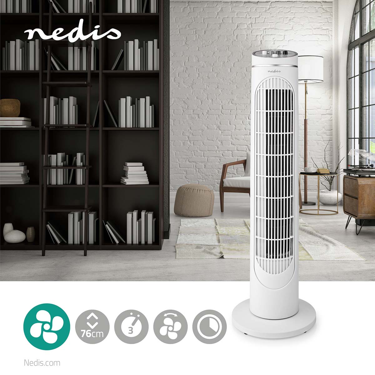Nedis Tower Fan with timer white 30"