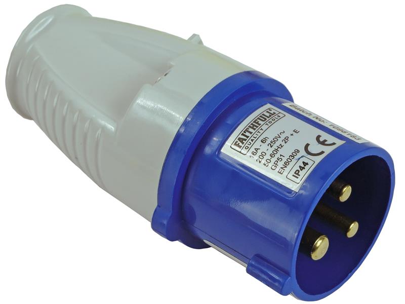 Blue 16A waterproof replacement plug, BS EN 60309 compliant, for site transformers and trailing leads – Kean’s Claremorris –