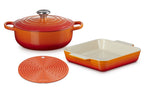 Load image into Gallery viewer, Le Creuset 3 Pce Mixed Set,  Cast Iron Sig 24cm,Square 23cm &amp; Silicone 20cm Cool Tool, Volcanic
