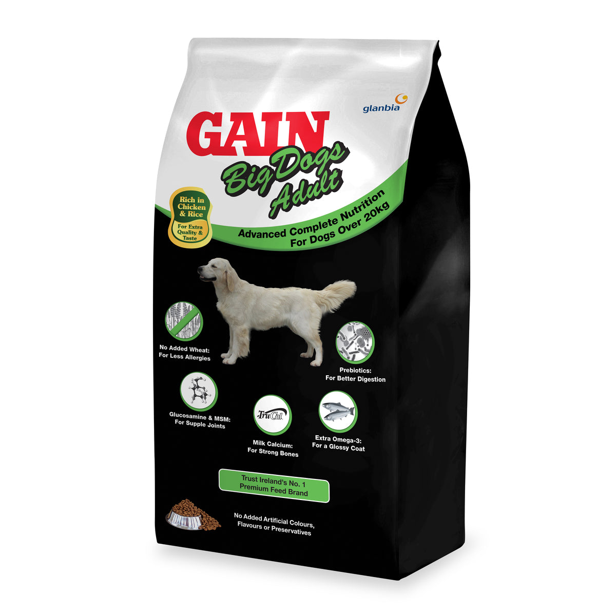 Gain Elite Big Dog Food Adult 12kg, complete nutrition for dogs over 20kg, supports glossy coat and healthy weight - Keans