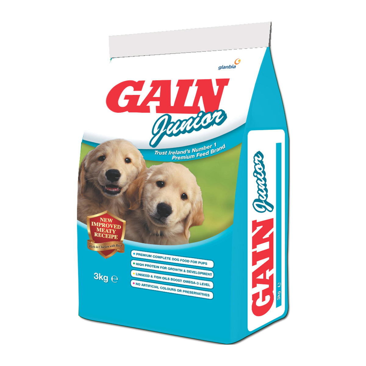 Gain Junior Puppy Food 3kg bag, high protein with omega 3 for growth, complete nutrition for pups – Keans Claremorris