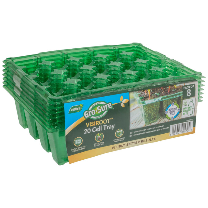 Gro-Sure Visiroot 20 Cell Tray 8 Pack, clear recycled plastic, moisture bridge, durable seed starter – Keans Claremorris