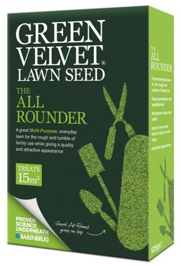 Green Velvet Lawn Seed 525g bag for dense, durable lawns with rapid germination, ideal for heavy traffic areas – Keans