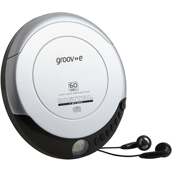 Groov-e GVPS110/SR Silver Retro CD Player with anti-skip, programmable tracks, LCD display, earphones - Keans Claremorris