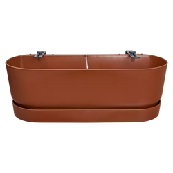 Greenville Easy Balcony 52cm ginger brown planter with water reservoir, recycled plastic, fits railings up to 12cm - Keans