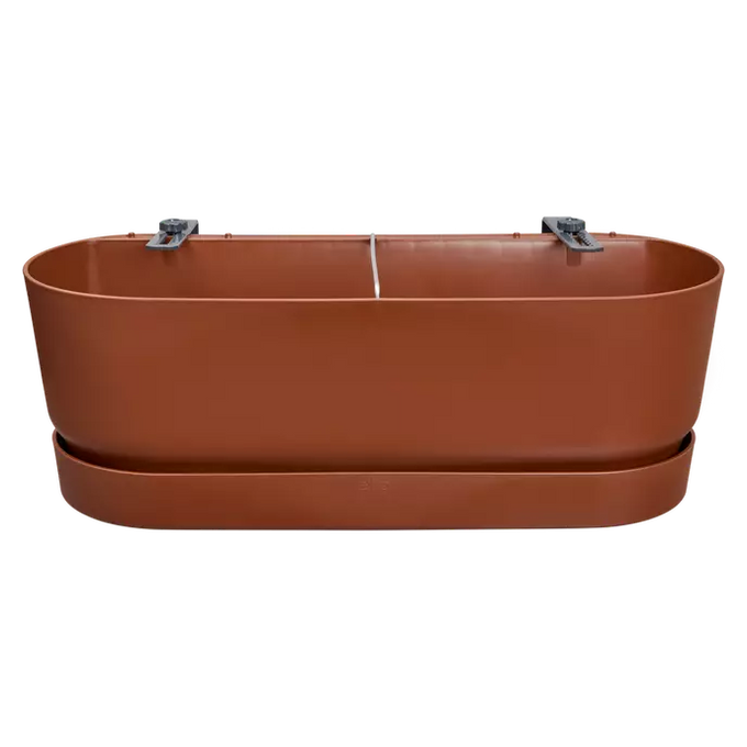 Greenville Easy Balcony 52cm ginger brown planter with water reservoir, recycled plastic, fits railings up to 12cm - Keans