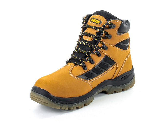 DeWALT Harwich Wheat Safety Boots Size 10, waterproof, steel toe, slip-resistant sole, breathable, with Pro-Comfort socks –