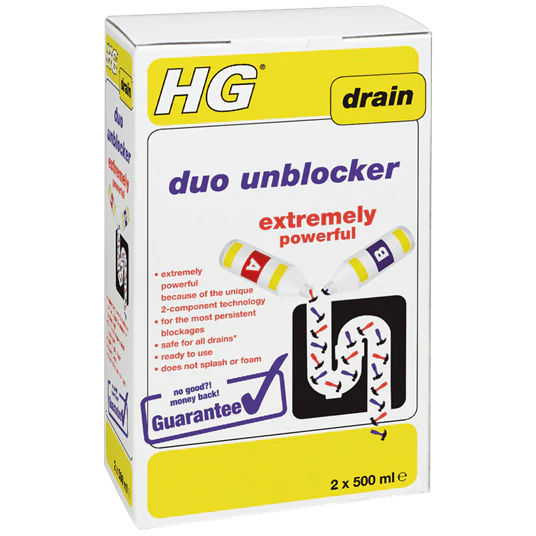 HG Duo Drain Unblocker 500ml - powerful 2-component formula for tough blockages, safe for all drains, Keans Claremorris.