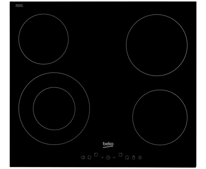 Beko HIC64402T 60cm black ceramic hob with touch control, 4 heating zones, safety features, from Kean’s Claremorris. –