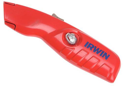 Irwin Safety Retractable Knife with self-retracting blade, lightweight aluminum body, shatterproof bi-metal blade - Keans