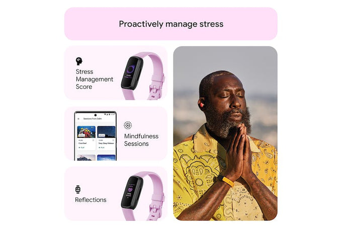 Fitbit Inspire 3 Fitness Tracker in Lilac Bliss color, sleek design, health monitoring – available at Keans Claremorris.