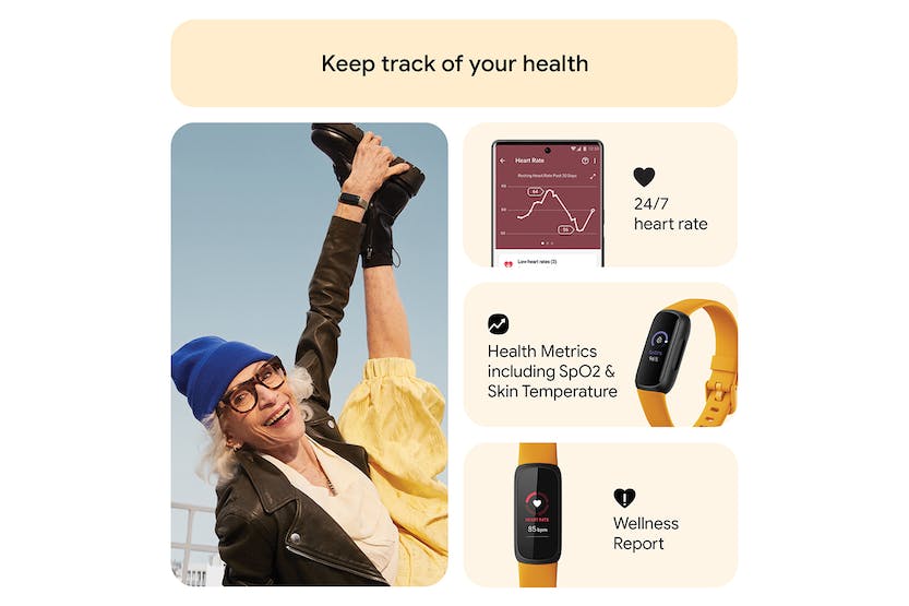 Fitbit Inspire 3 Fitness Tracker in Morning Glow color, sleek design, health tracking – available at Keans Claremorris.
