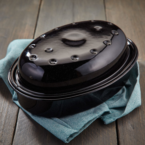 Judge Essentials 33x25x11cm Granite Enamel Oval Roaster, self-basting, dishwasher & oven safe, 5-year guarantee - Keans