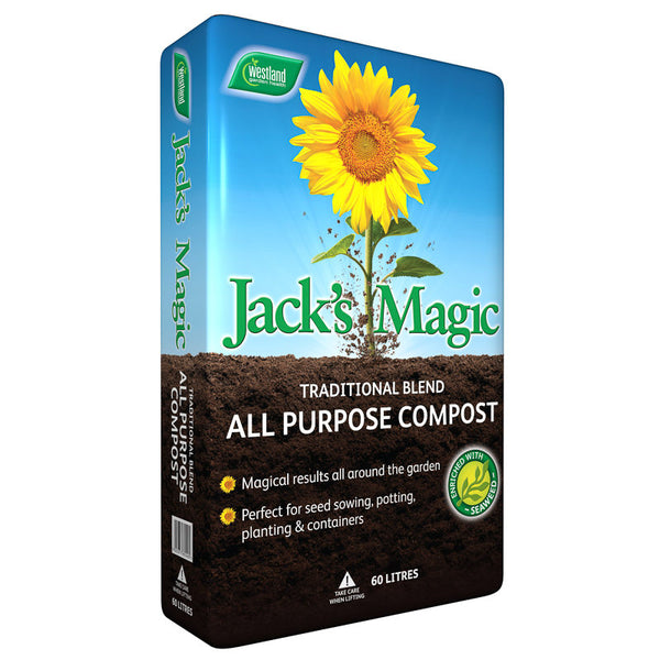 Jack's Magic All-Purpose Compost 60L peat-based, ideal for seed sowing, beds, borders, containers - Keans Claremorris