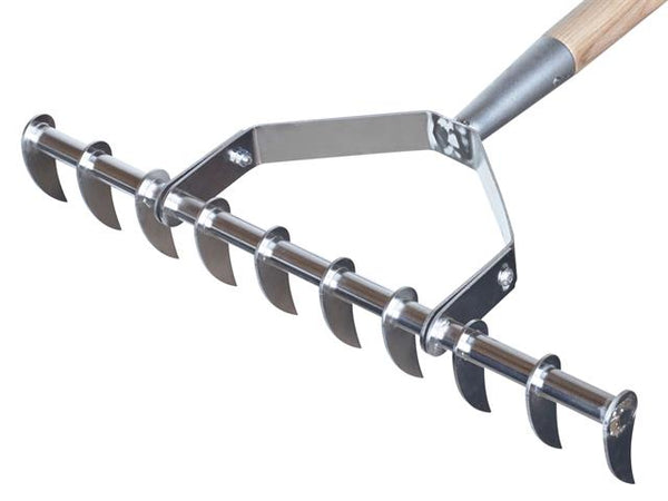 Kent & Stowe Stainless Steel Scarifying Rake with long ash handle, 10 sharp tines, rust-resistant, for healthy lawns – Keans