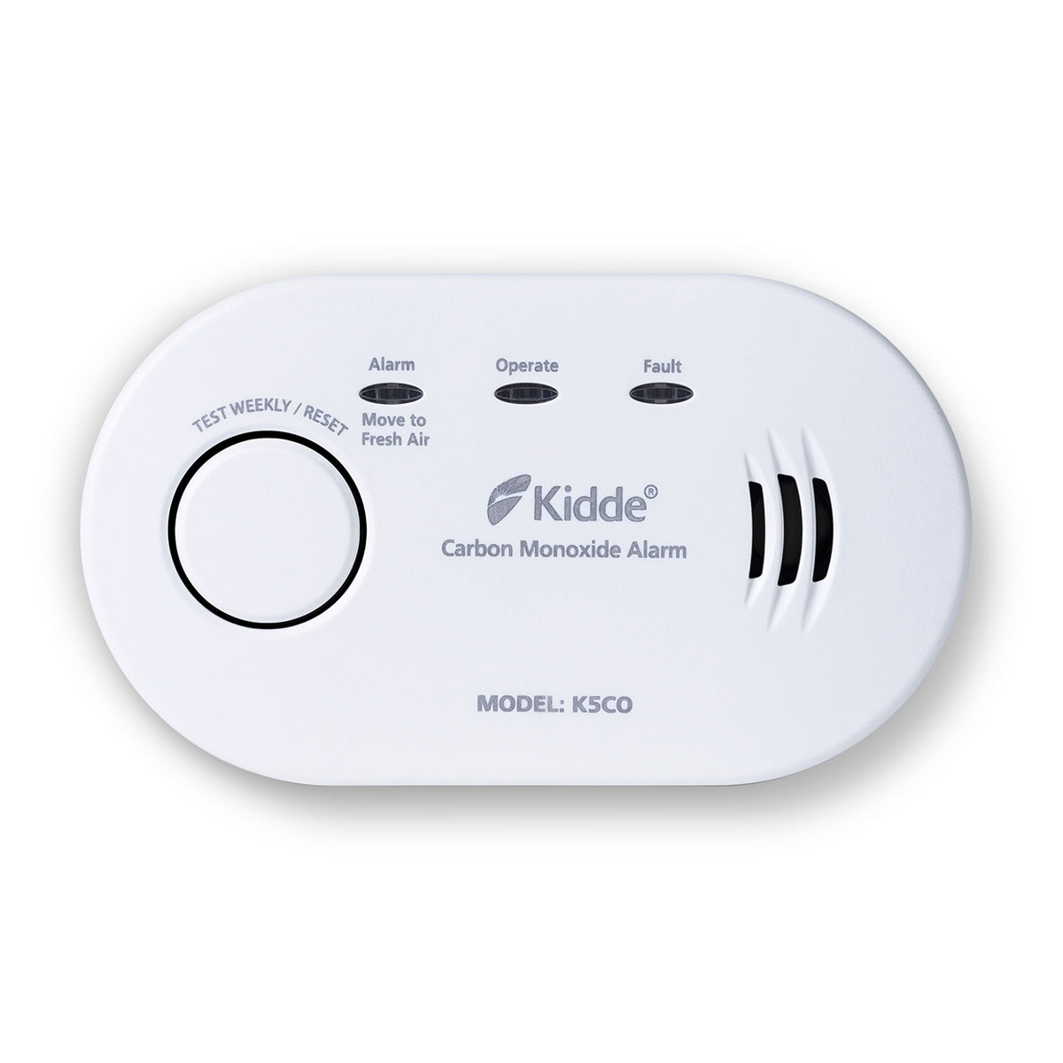 Carbon Monoxide Alarm K5CO with continuous monitoring, multi-function LEDs, test/reset button, battery-powered – Keans