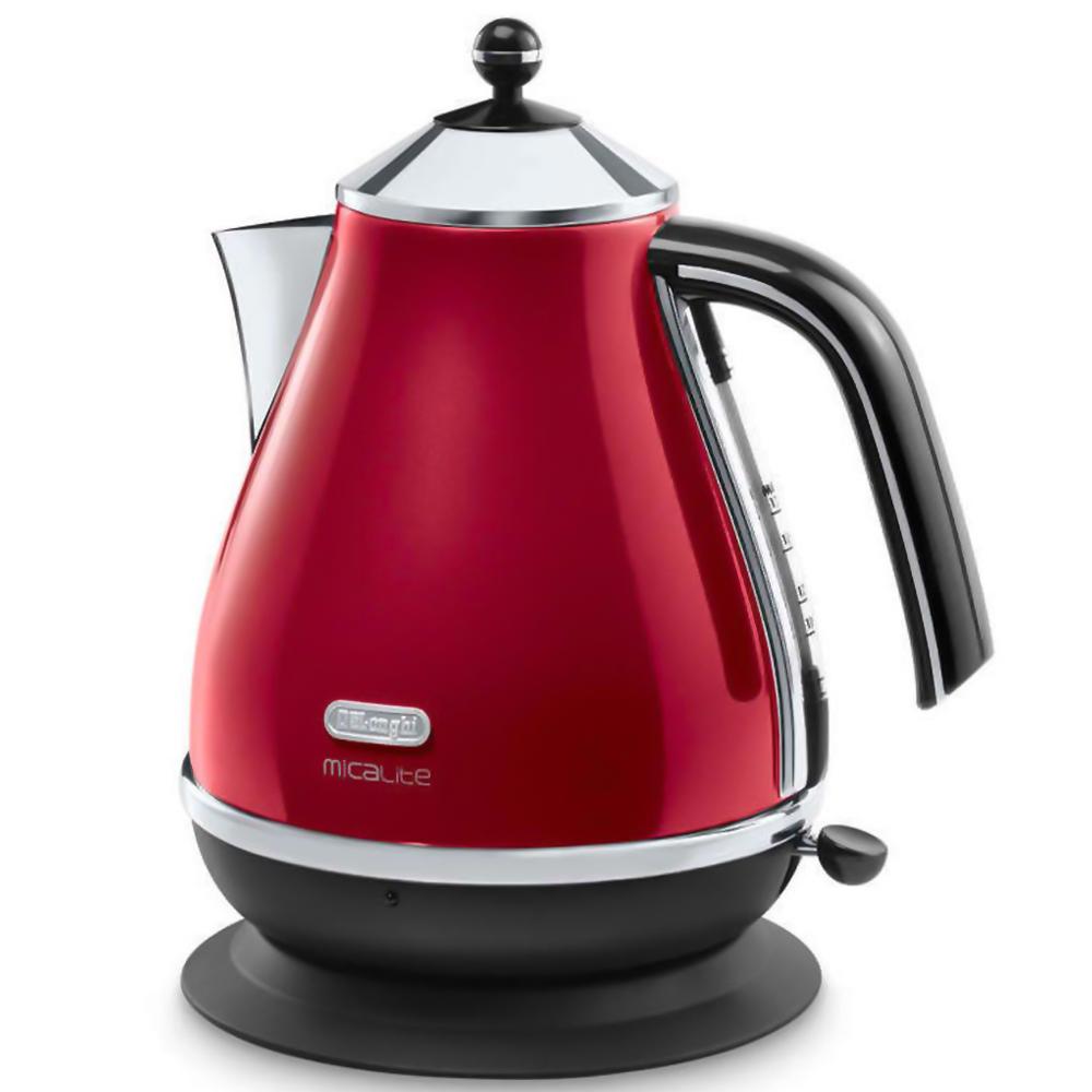 Delonghi 1.7L Red Kettle with 360° swivel base, water level indicator, anti-scale filter – Keans Claremorris