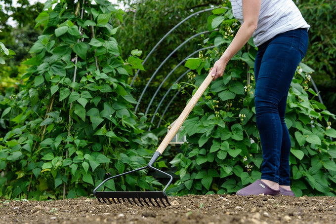 K&S Carbon Steel Soil Rake with durable steel tines, ideal for gardening and landscaping – available at Keans Claremorris.