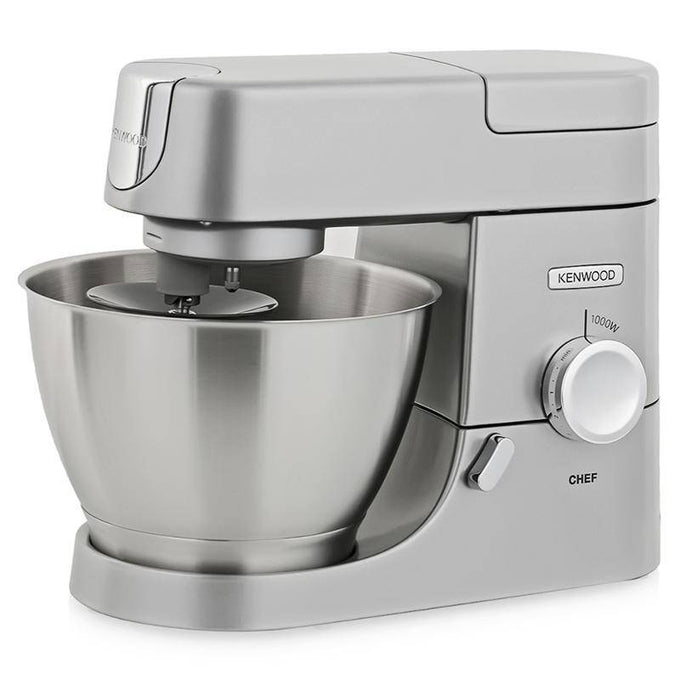 Kenwood Chef 1000W mixer with 4.6L stainless steel bowl, variable speeds, silver finish – available at Kean’s Claremorris –
