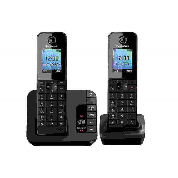 Panasonic KX-TGC222 cordless phone twin pack with caller ID, call block, hands-free speaker, compact design – Keans