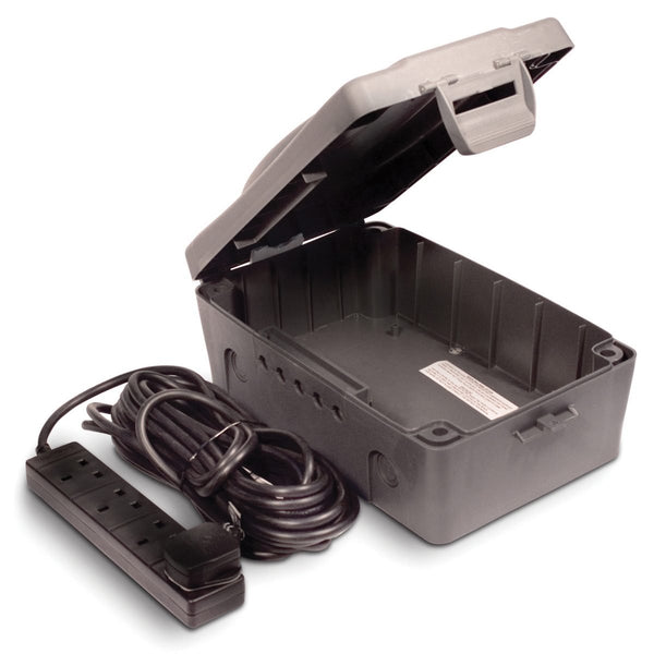 Masterplug Weatherproof Box with 10m 4 gang extension lead, IP54 rated, wall-mountable, dust and splash proof – Keans