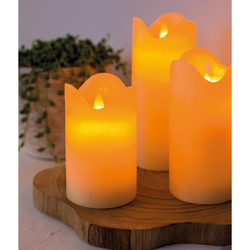 Set of 3 LED wax candles for indoor use, flameless and safe, from Keans Claremorris store.