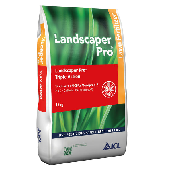 ICL Landscaper Pro 15kg granular feed, weed & mosskiller with herbicide and iron for lawn care – available at Keans