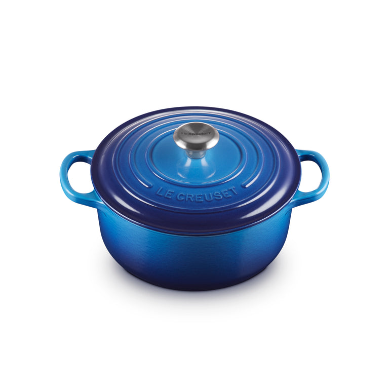 Round Casserole 20cm Azure Blue with enamel interior, stainless steel knob, induction compatible - Keans Claremorris