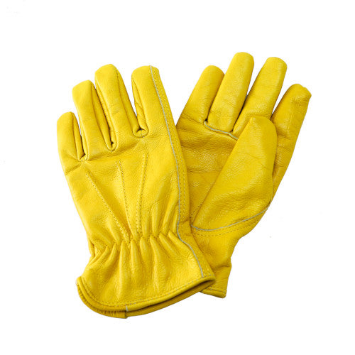 Kent & Stowe Luxury Leather Gloves Medium, fleece-lined, reinforced stitching, golden yellow, durable garden protection –