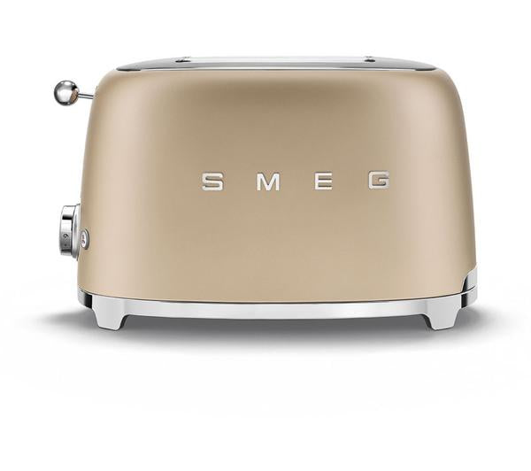 SMEG Matt Champagne 2-slice toaster with retro design, 6 browning levels, defrost, reheat, bagel functions - Keans