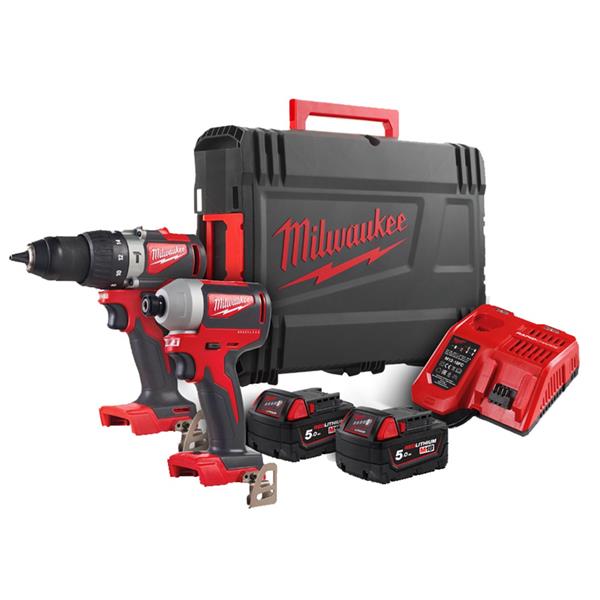 MILWAUKEE 18V Brushless Twin Pack with Drill, Impact Driver, 2x5Ah Batteries, Charger, Kit-Box – Keans Claremorris