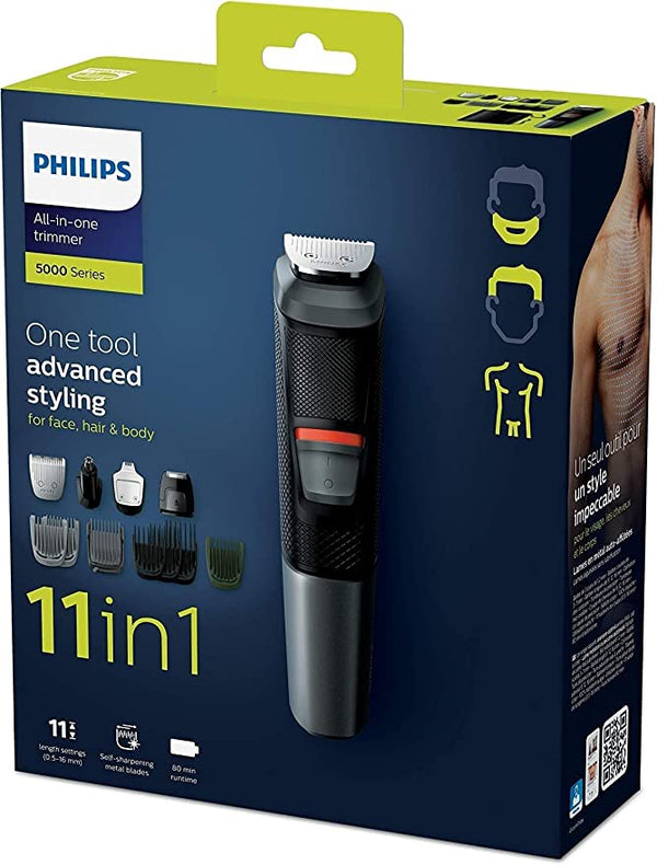 Philips Series 5000 Multi Grooming Kit MG5730/33 with 11 tools, DualCut blades, waterproof, 80min runtime – available at