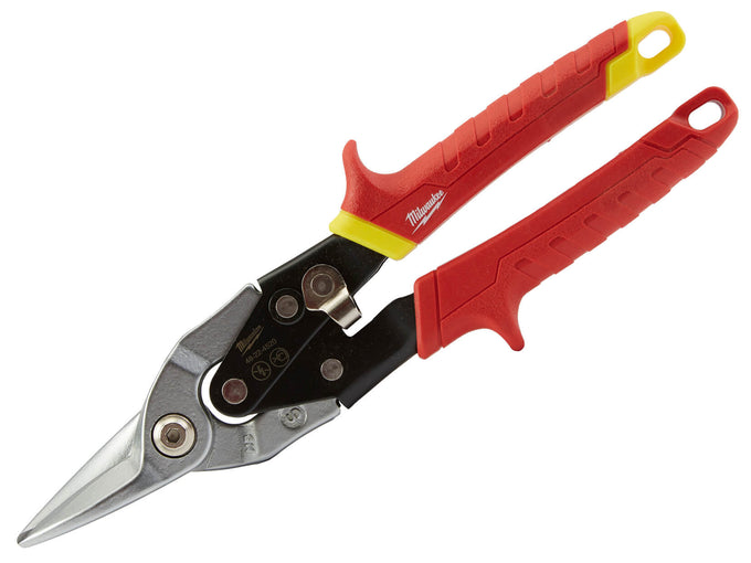 Milwaukee Metal Aviation Snips, straight cut, forged alloy steel, ergonomic grips, serrated edges, Keans Claremorris.