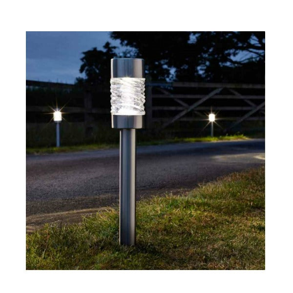 Martello Stake Light 5 lumens solar glass bollard, stainless steel nickel, removable top, 56cm tall - Keans Claremorris