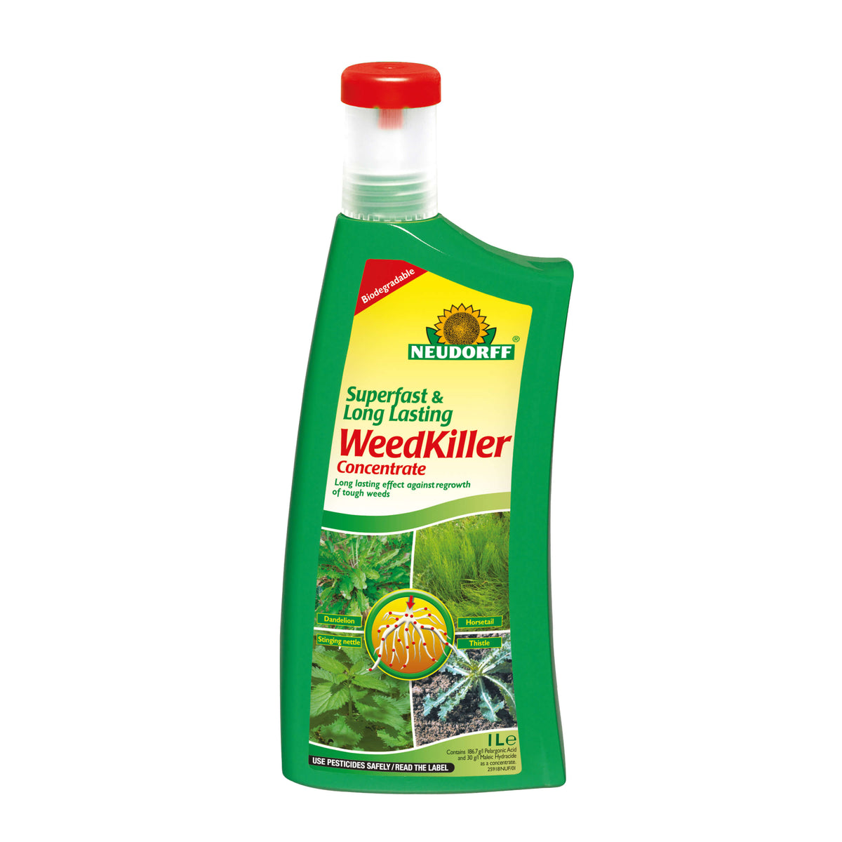 Neudorff Weedfree Plus 1L Concentrate weed killer for effective garden weed control, available at Keans Claremorris.