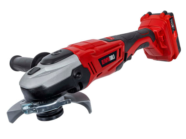 Olympia 20V Angle Grinder with 115mm disc, 3-position handle, 2.0Ah battery, and quick-release guard - Keans Claremorris