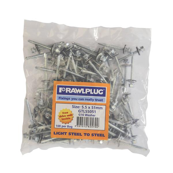 Box of 100 zinc-plated 5.5x38mm self-drilling metal sheet screws with T14 washer – Keans Claremorris