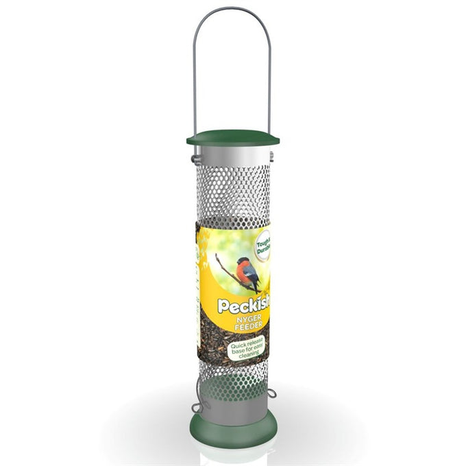 Peckish All Weather Large Nyjer Feeder, durable with clip-release base, slim ports, 30cm, easy hang handle – Keans